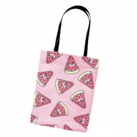 new Valfre ☻︎ Trippy Watermelon Tote Bag Handbag ☻︎ Hand Drawn Artwork ☻︎ Pink - Picture 11 of 14